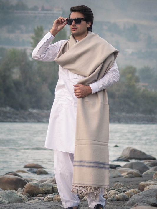Handwoven Pure Wool Shawl with Border - Lightweight - Chitral Wool