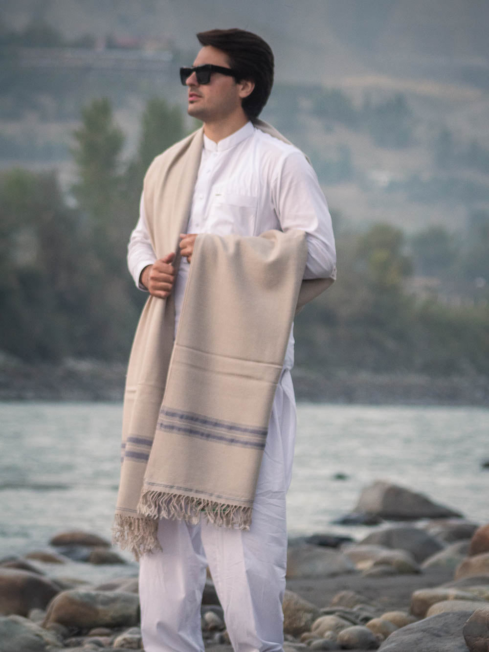 Handwoven Pure Wool Shawl with Border - Lightweight - Chitral Wool