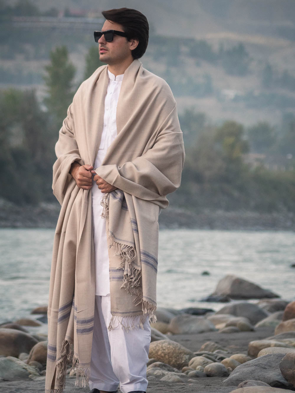 Handwoven Pure Wool Shawl with Border - Lightweight - Chitral Wool