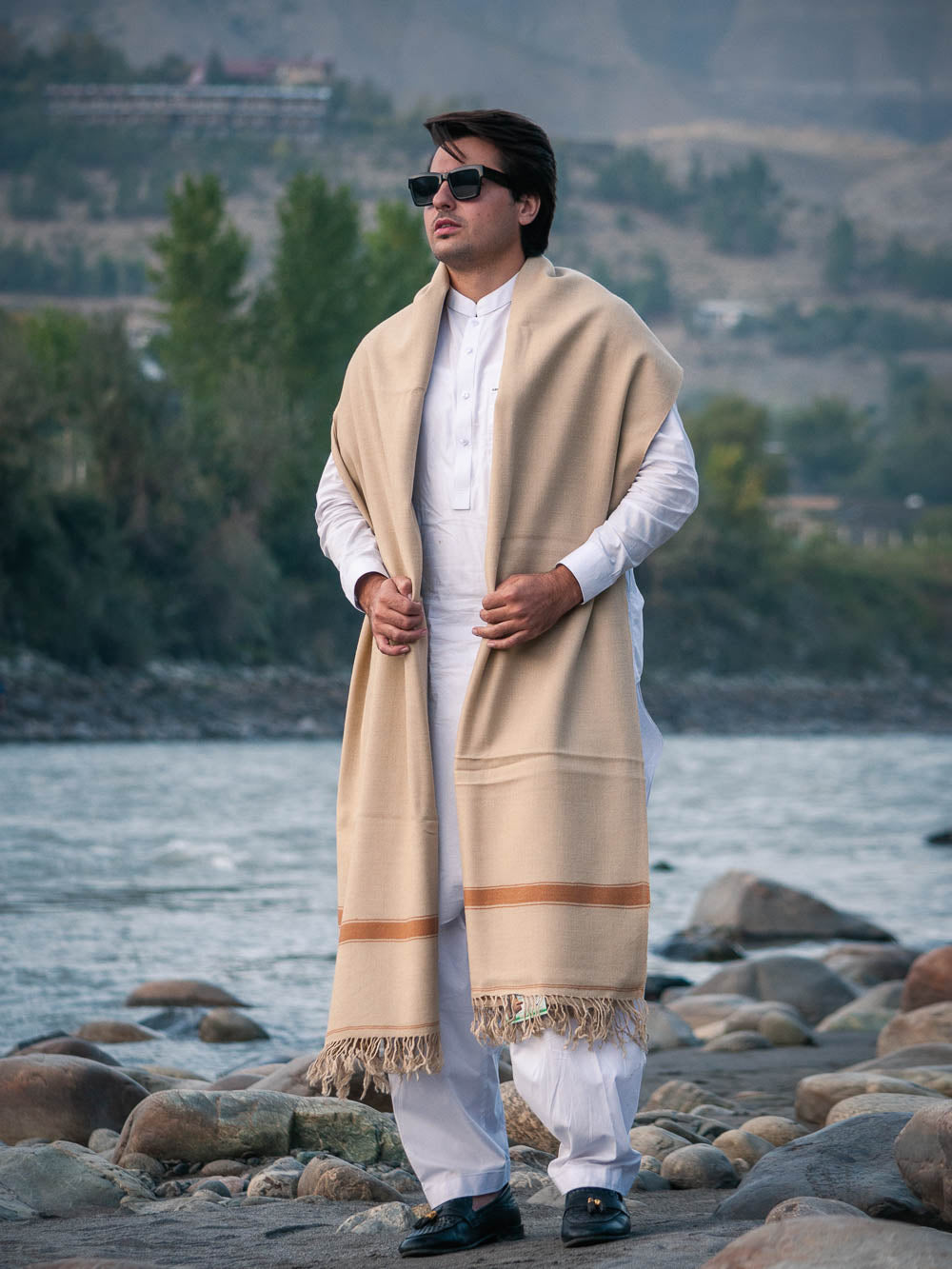 Premium Dairy Cream Color Pure Woollen Shawl for Men - Handmade - Chitral Wool