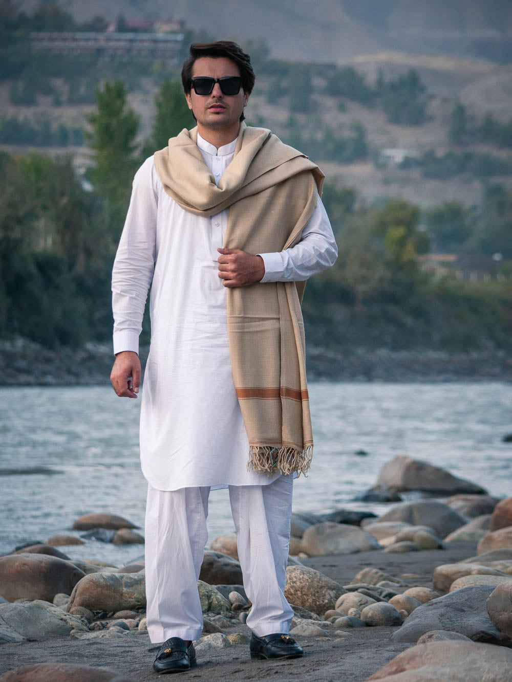 Premium Dairy Cream Color Pure Woollen Shawl for Men - Handmade - Chitral Wool