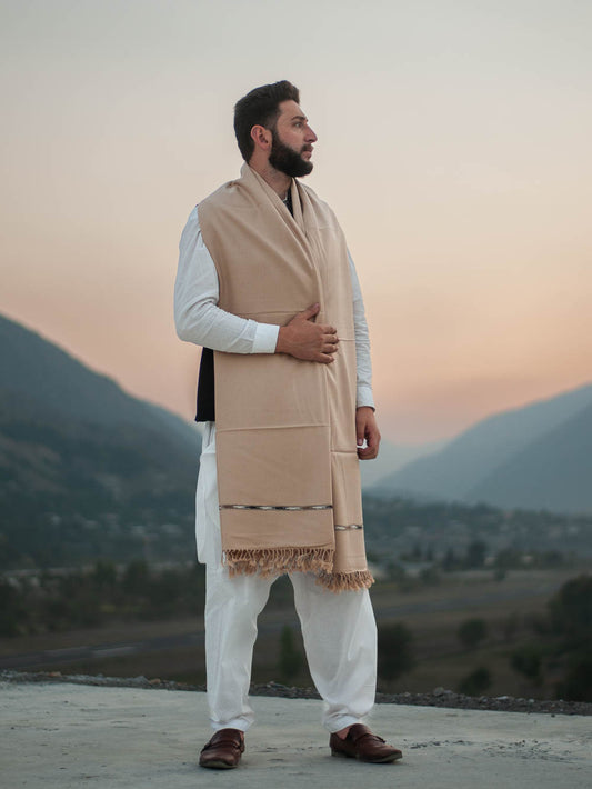 Camel Color Swati Woolen Shawl for Men - Handmade - Chitral Wool