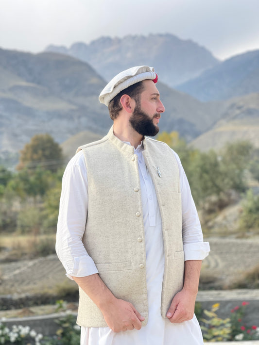 off white woolen waistcoat
