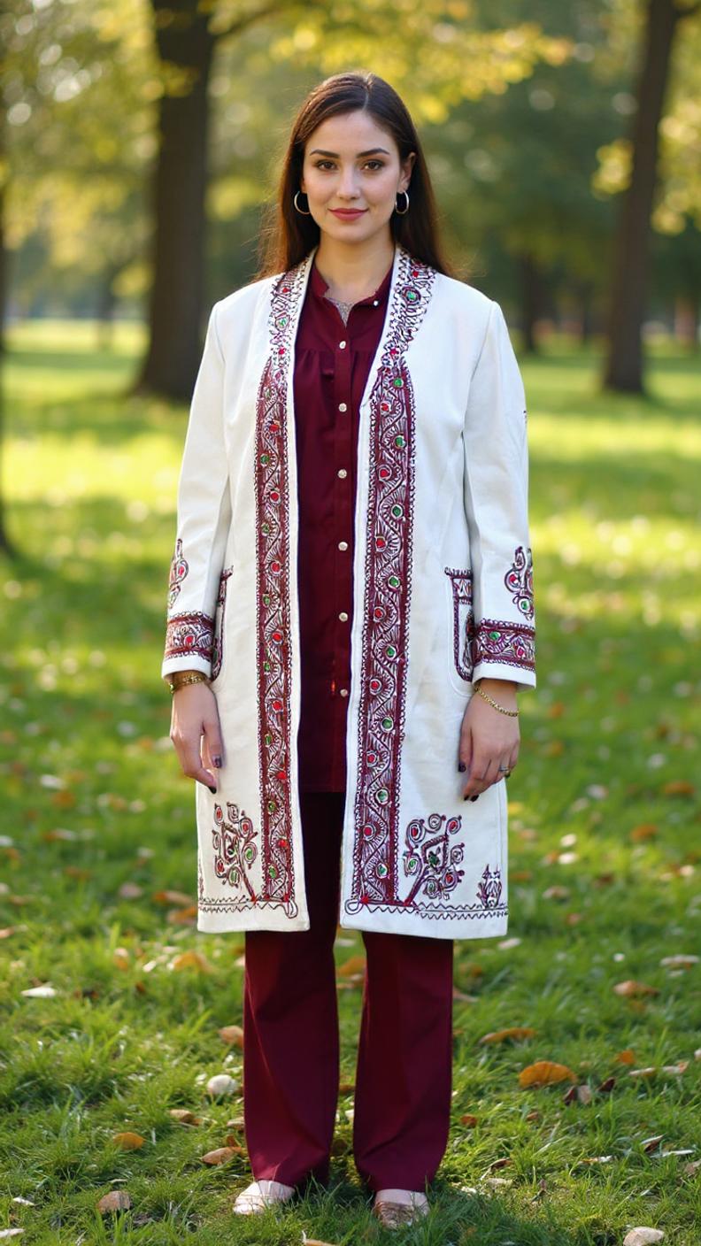 Chitrali Wool Women’s Handwoven Long Coat — Lightweight, Warm & Stylish - Off White Color