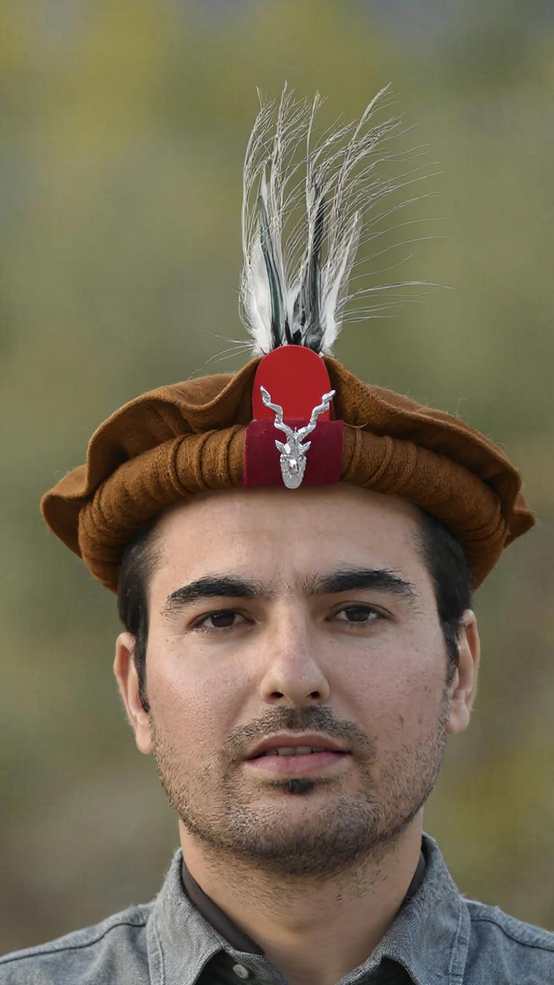 Chitrali Woolen Cap With Feather and Makhor Lapel Pin - Chitral Wool