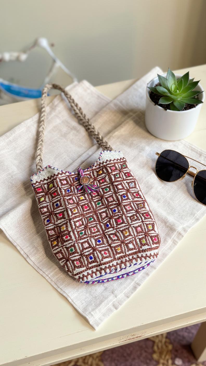 Handmade Embroidered Woolen Handbag for Women - Chitral Wool