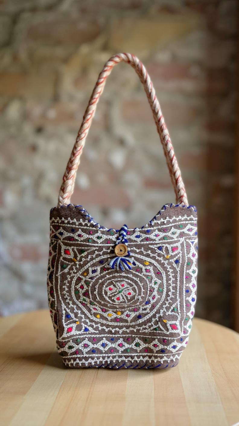 Handmade Embroidered Woolen Handbag for Women - Chitral Wool