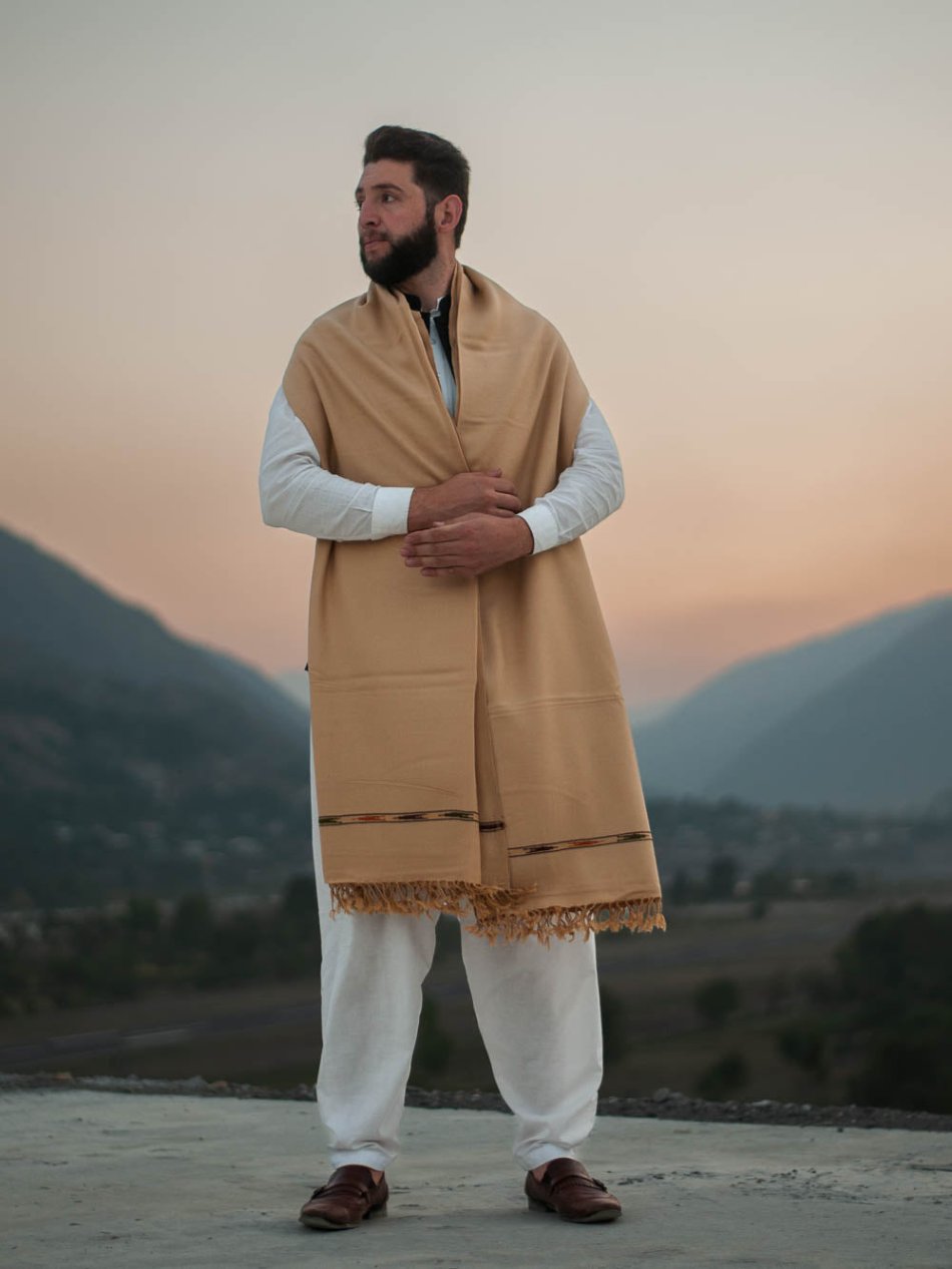 light beige color swati handwoven shawl for men