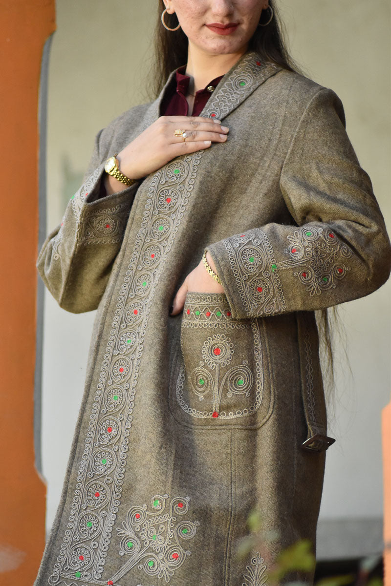 Chitrali Wool Women’s Handwoven Long Coat — Lightweight, Warm & Stylish - Light Brown Color - Chitral Wool