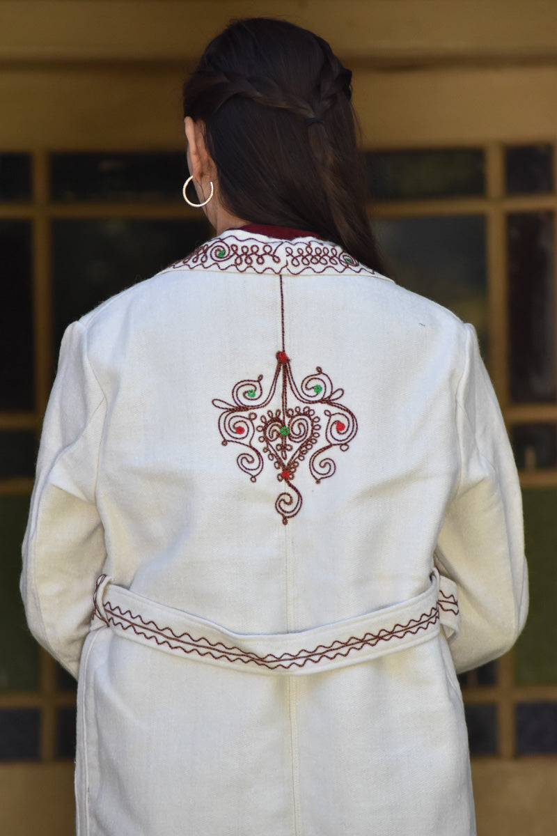 Chitrali Wool Women’s Handwoven Long Coat — Lightweight, Warm & Stylish - Off  White Color - Chitral Wool
