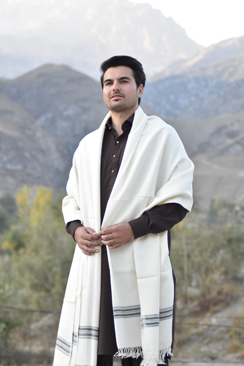 Handwoven Pure Wool Shawl with Border - Lightweight - Chitral Wool