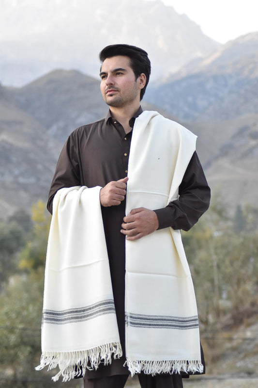 Handwoven Pure Wool Shawl with Border - Lightweight - Chitral Wool
