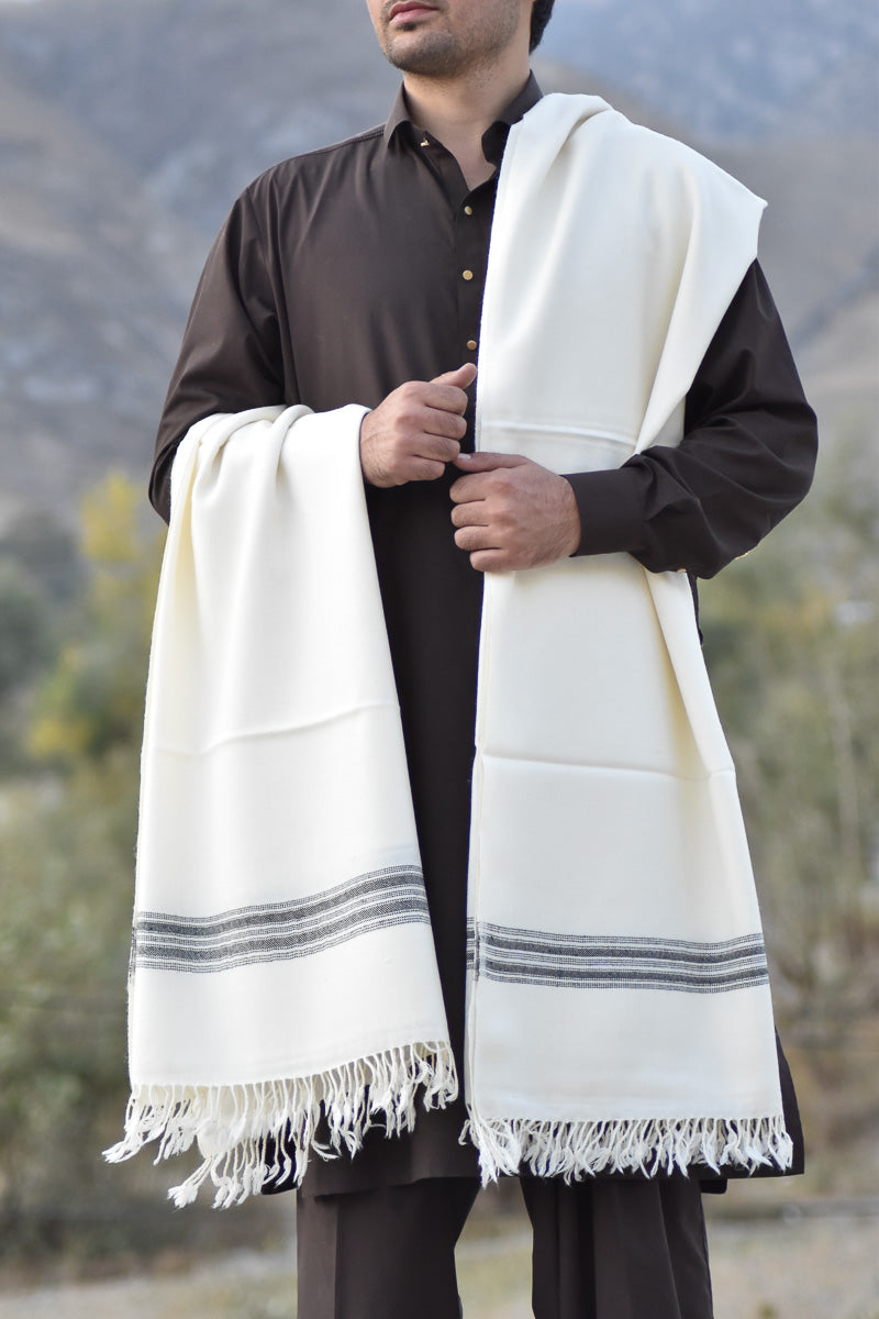 Handwoven Pure Wool Shawl with Border - Lightweight - Chitral Wool