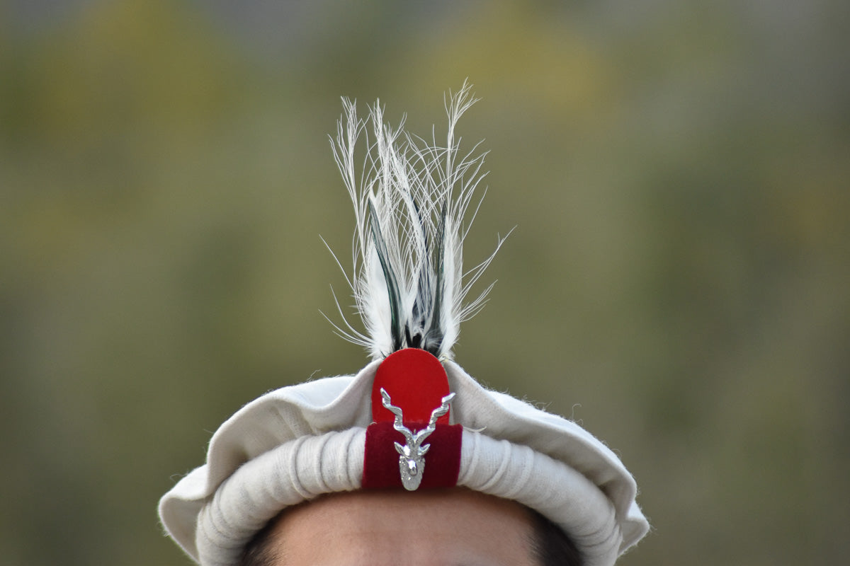 Chitrali Woolen Cap With Feather and Makhor Lapel Pin - Chitral Wool