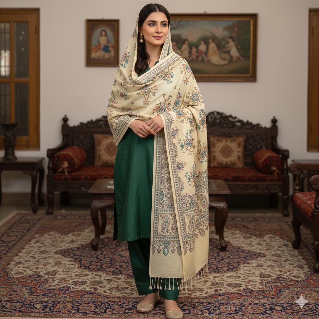Premium Handwoven Shawl for women - Handmade Embroidery - Chitral Wool