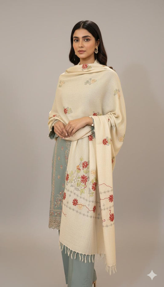 Handmade Chitrali Woolen Shawl for Women - Hand Embroidery - Chitral Wool