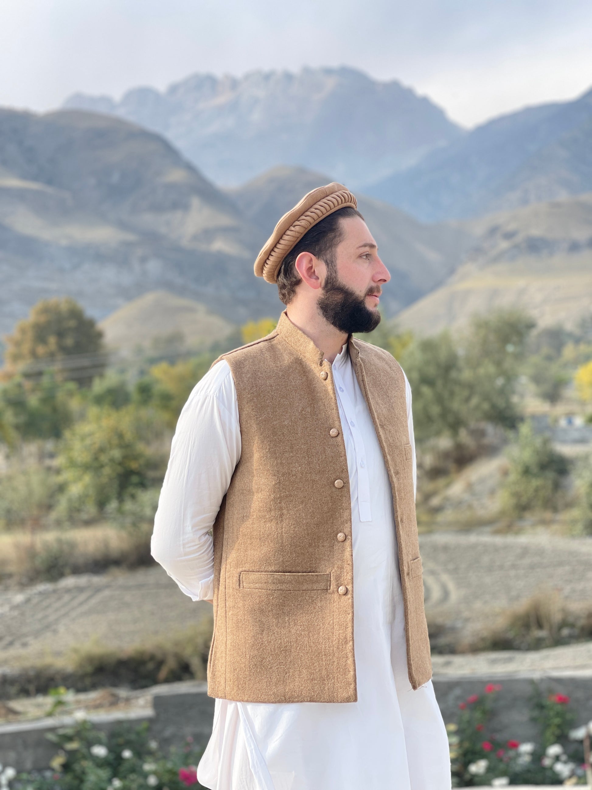 dark beige woolen waistcoat