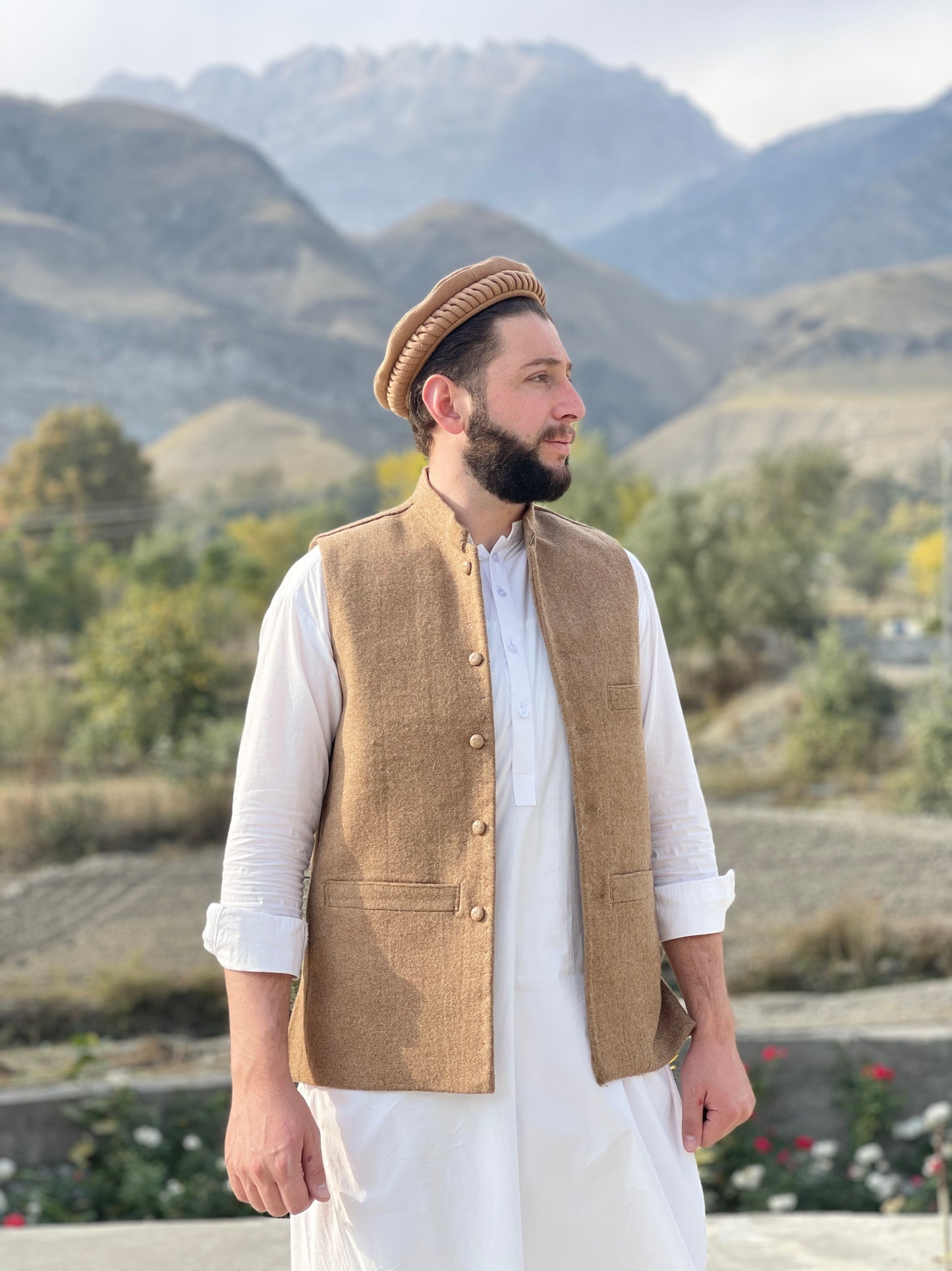 dark beige woolen waistcoat