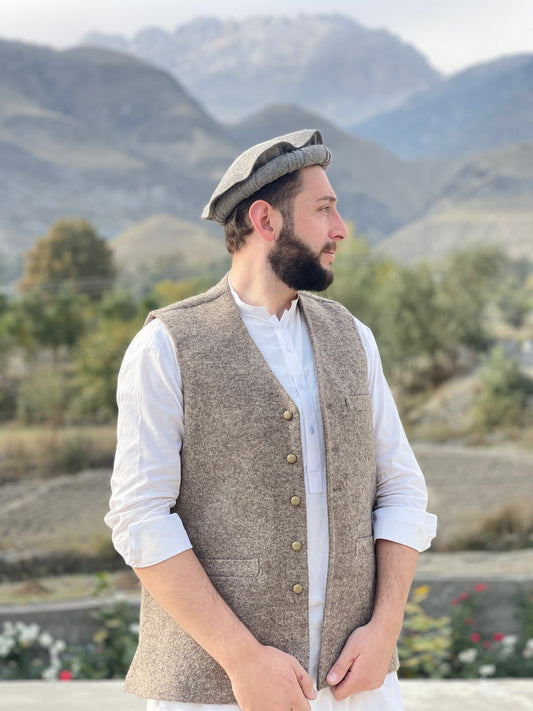 light grey woolen waistcoat