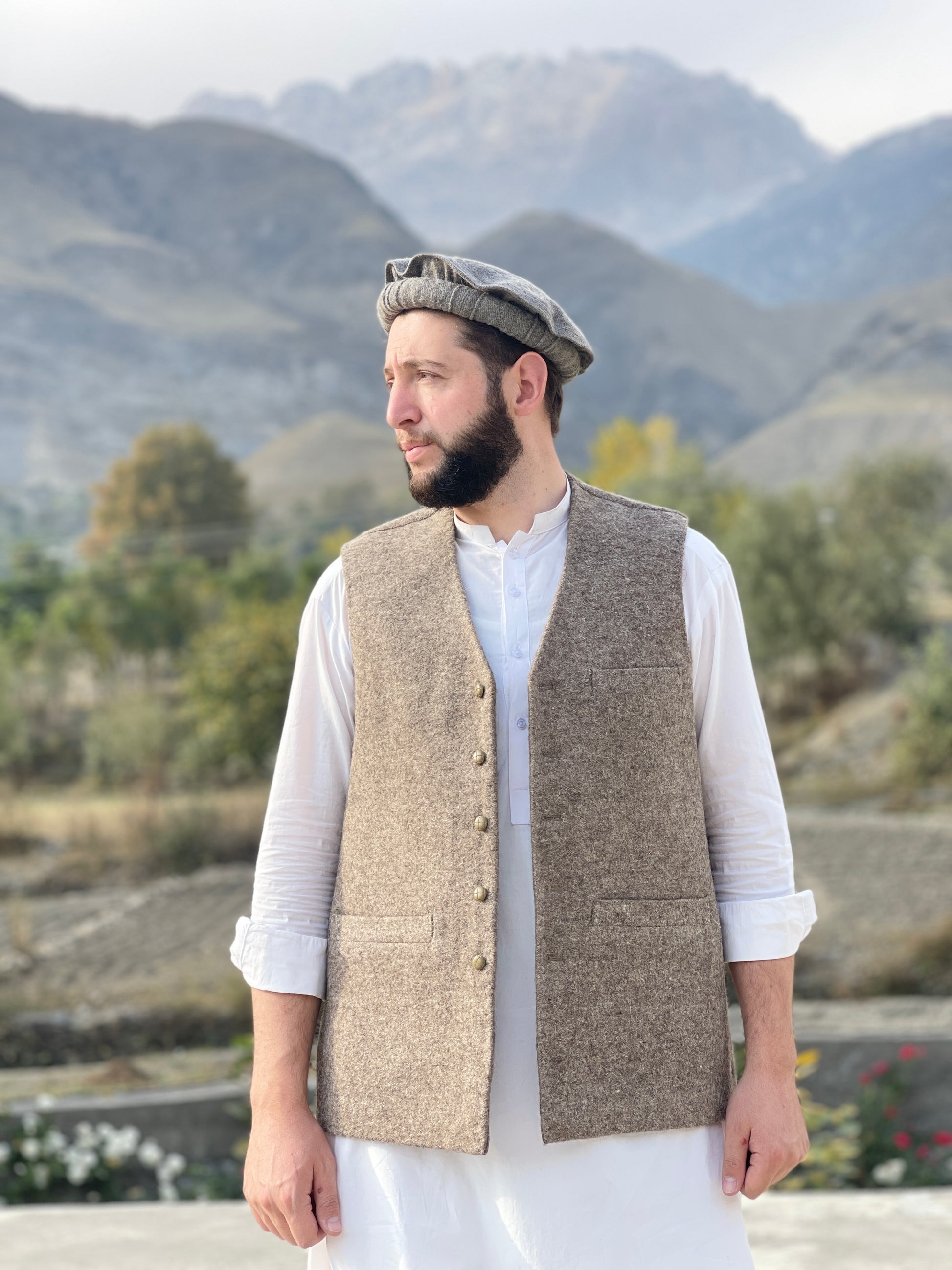 light grey woolen waistcoat