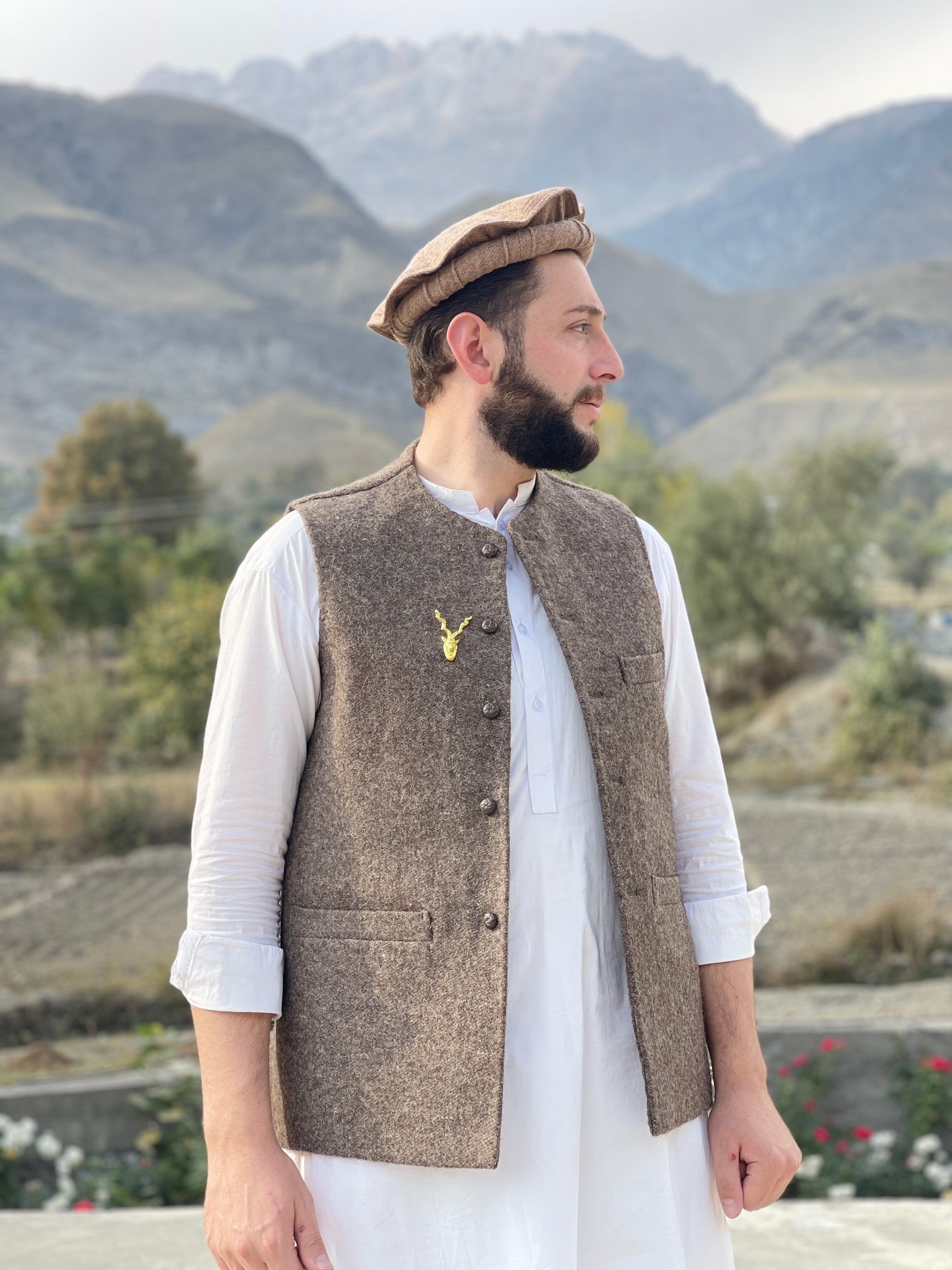 charcoal brown woolen waistcoat