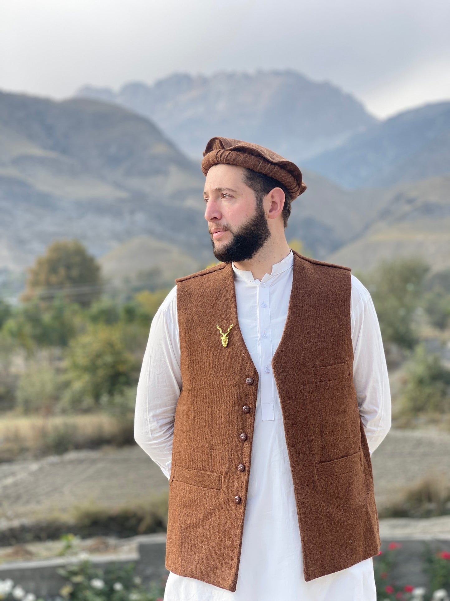 brown woolen waistcoat