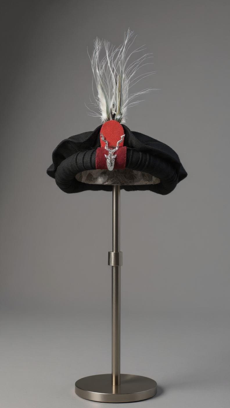 Chitrali Woolen Cap With Feather and Makhor Lapel Pin - Chitral Wool