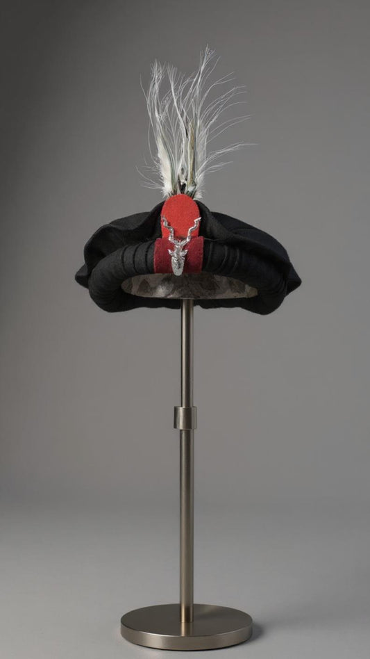 Chitrali Woolen Cap With Feather and Makhor Lapel Pin - Chitral Wool