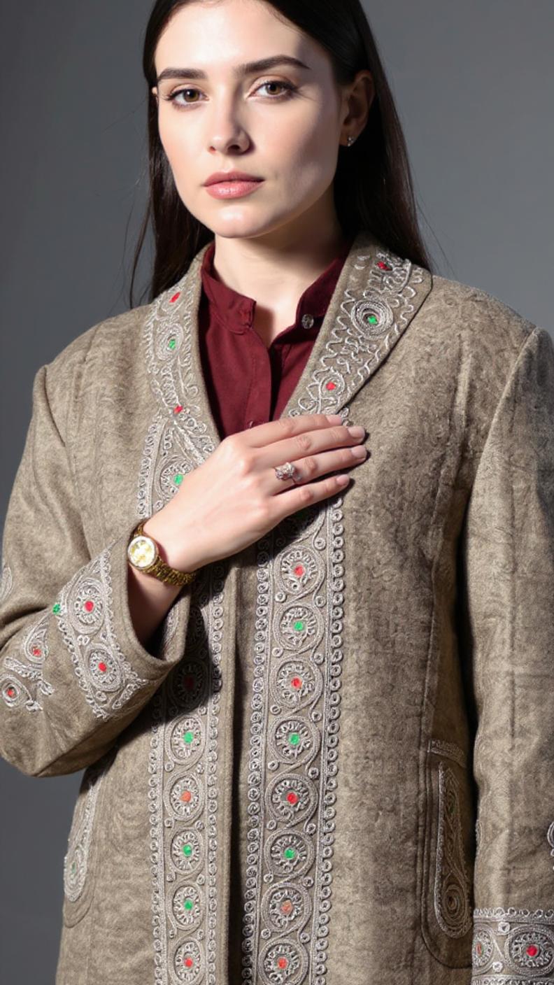 Chitrali Wool Women’s Handwoven Long Coat — Lightweight, Warm & Stylish - Light Brown Color