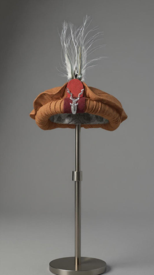 Chitrali Woolen Cap With Feather and Makhor Lapel Pin - Chitral Wool