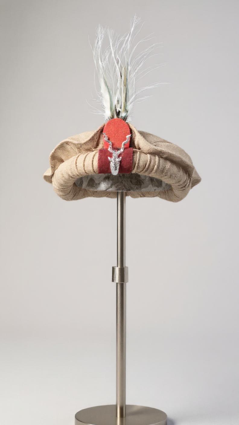 Chitrali Woolen Cap With Feather and Makhor Lapel Pin - Chitral Wool