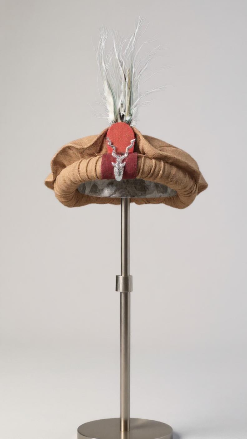 Chitrali Woolen Cap With Feather and Makhor Lapel Pin - Chitral Wool