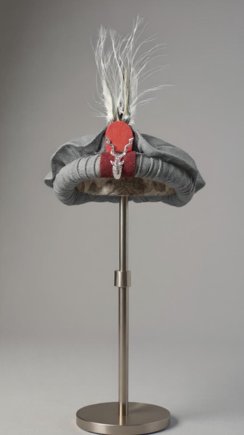 Chitrali Woolen Cap With Feather and Makhor Lapel Pin - Chitral Wool