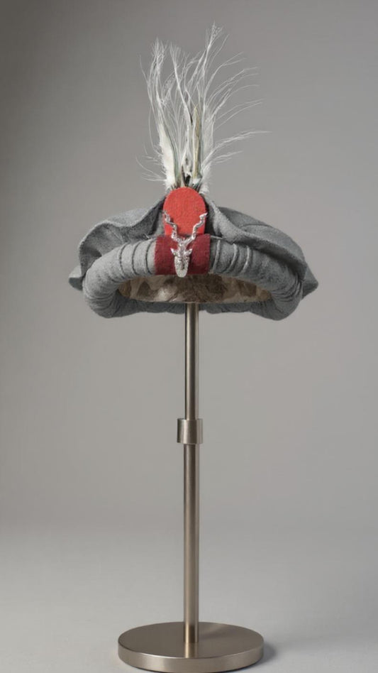 Chitrali Woolen Cap With Feather and Makhor Lapel Pin - Chitral Wool