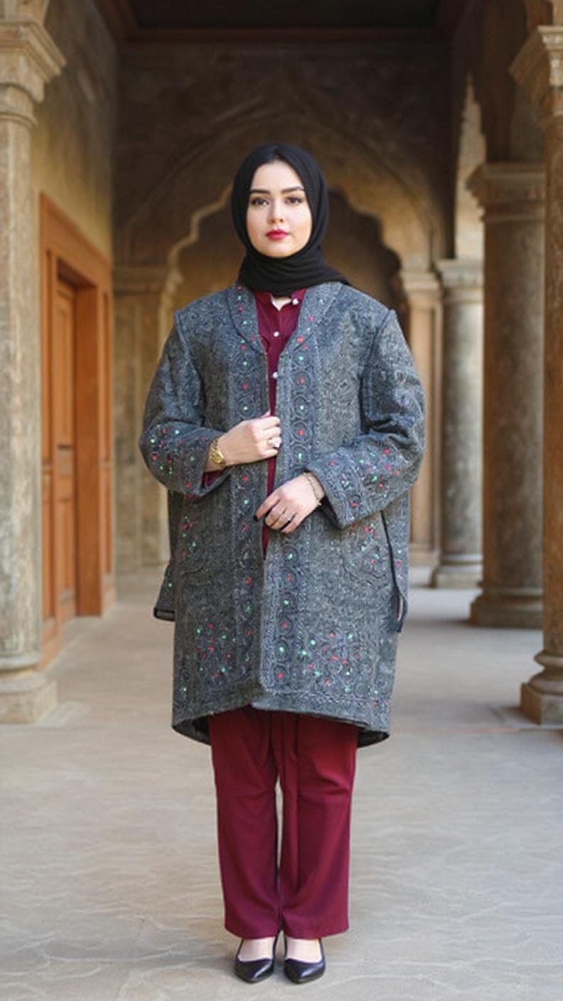 Chitrali Wool Women’s Handwoven Long Coat — Lightweight, Warm & Stylish - Jet Black Color