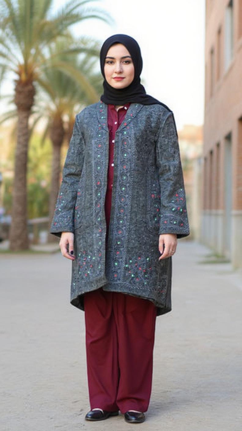 Chitrali Wool Women’s Handwoven Long Coat — Lightweight, Warm & Stylish - Jet Black Color