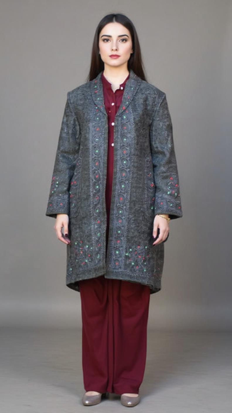 Chitrali Wool Women’s Handwoven Long Coat — Lightweight, Warm & Stylish - Jet Black Color