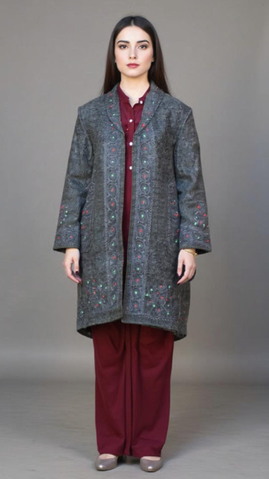 Chitrali Wool Women’s Handwoven Long Coat — Lightweight, Warm & Stylish - Jet Black Color