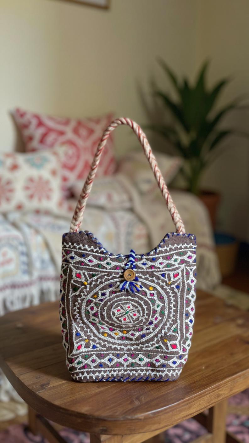 Handmade Embroidered Woolen Handbag for Women - Chitral Wool